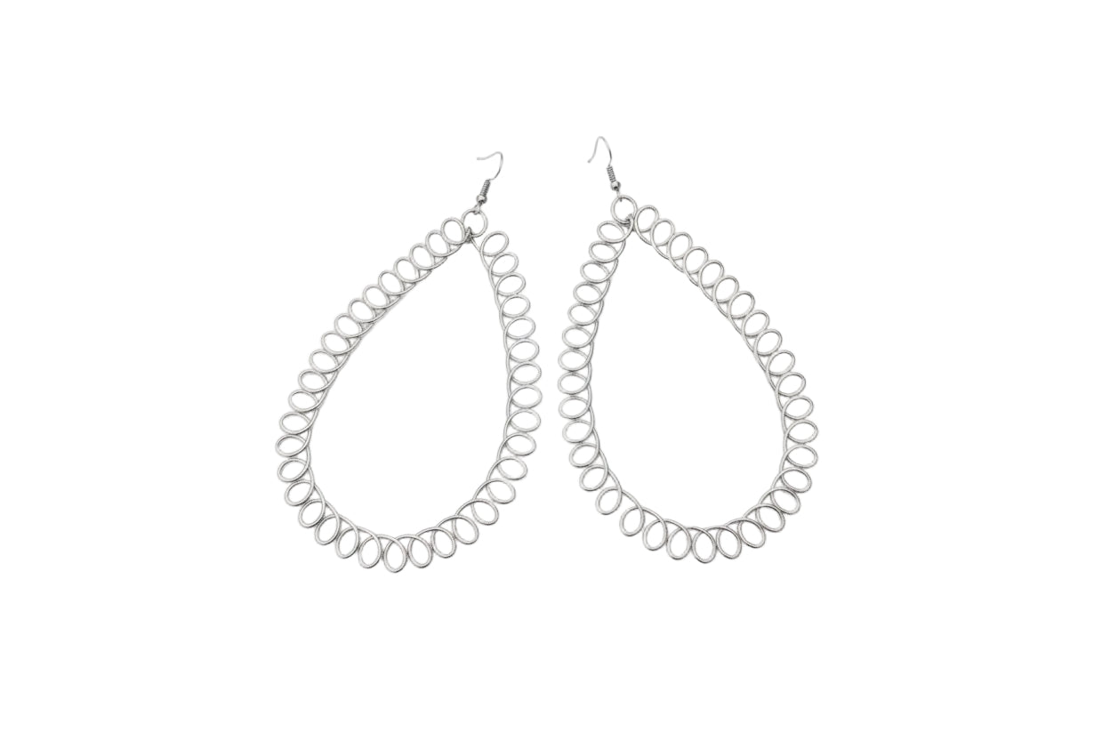 Silver-Tone Open Teardrop Statement Earrings-Silver
