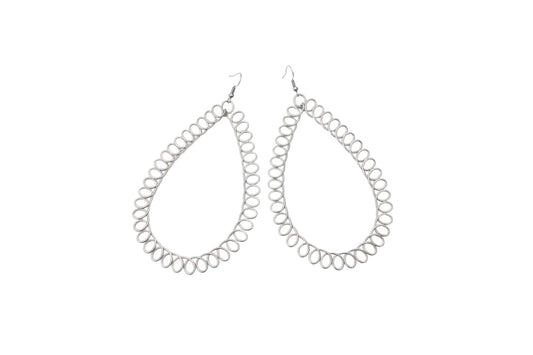Silver-Tone Open Teardrop Statement Earrings-Silver