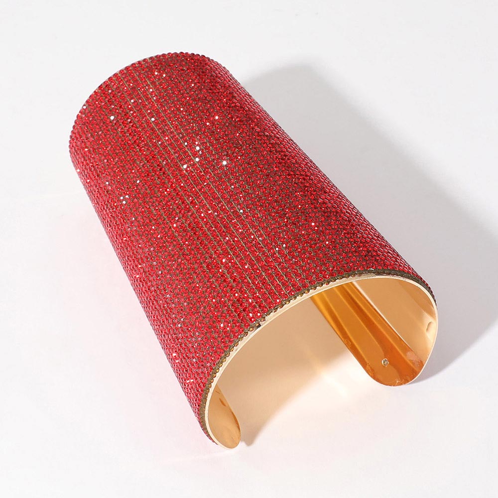 Wide Rhinestone Paved Arm Cuff Bracelet-Red