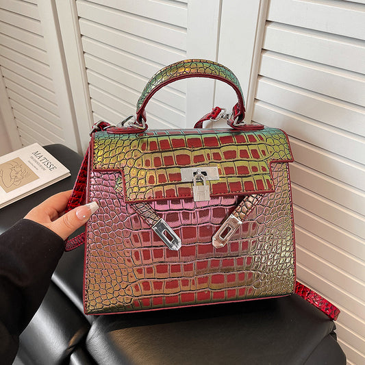 Crocodile Padlock Multi Tone Satchel