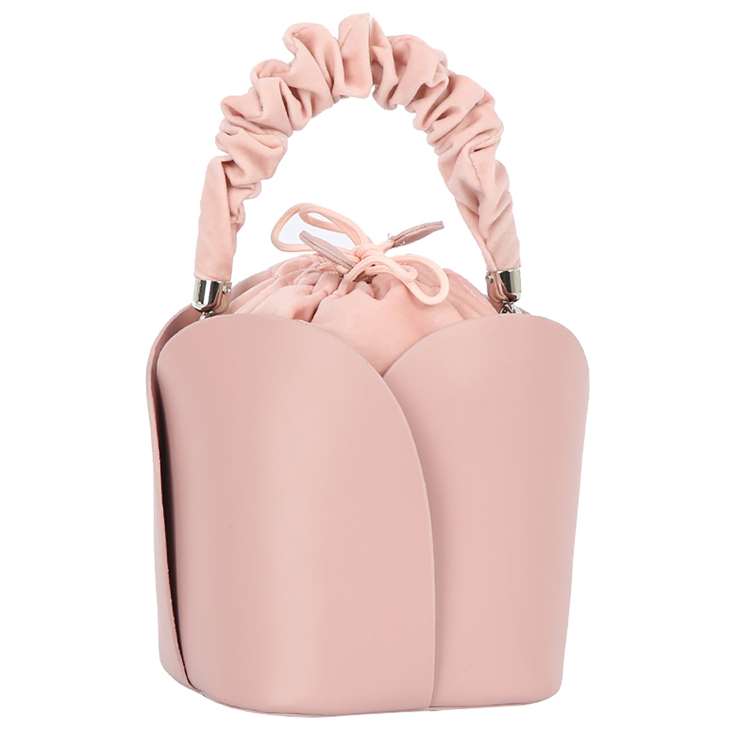 Ruched Top Handle Bucket Bag-Pink