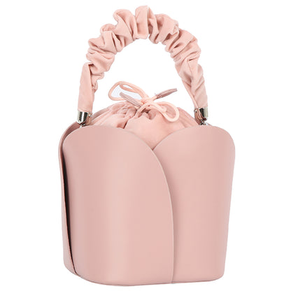Ruched Top Handle Bucket Bag-Pink