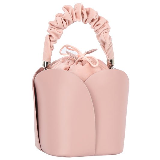Ruched Top Handle Bucket Bag-Pink