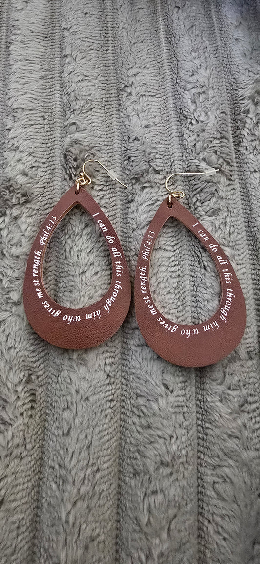 Faux Leather Bible Quote Statement Teardrop earrings
