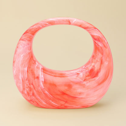 Marbled Acrylic Crescent Handbag/Satchel- Coral