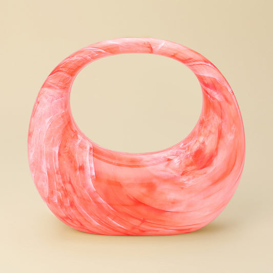 Marbled Acrylic Crescent Handbag/Satchel- Coral