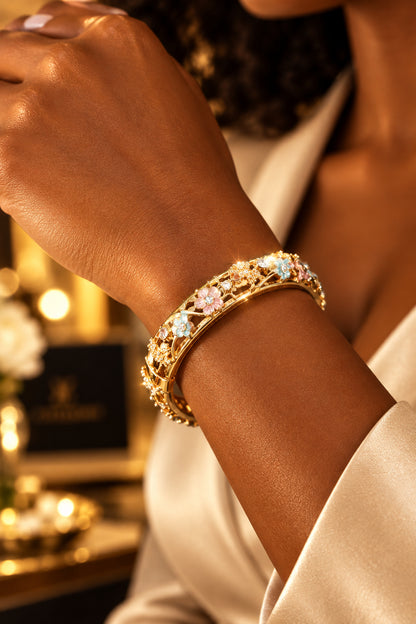 Gold-tone floral enamel Bracelet-Multi Color