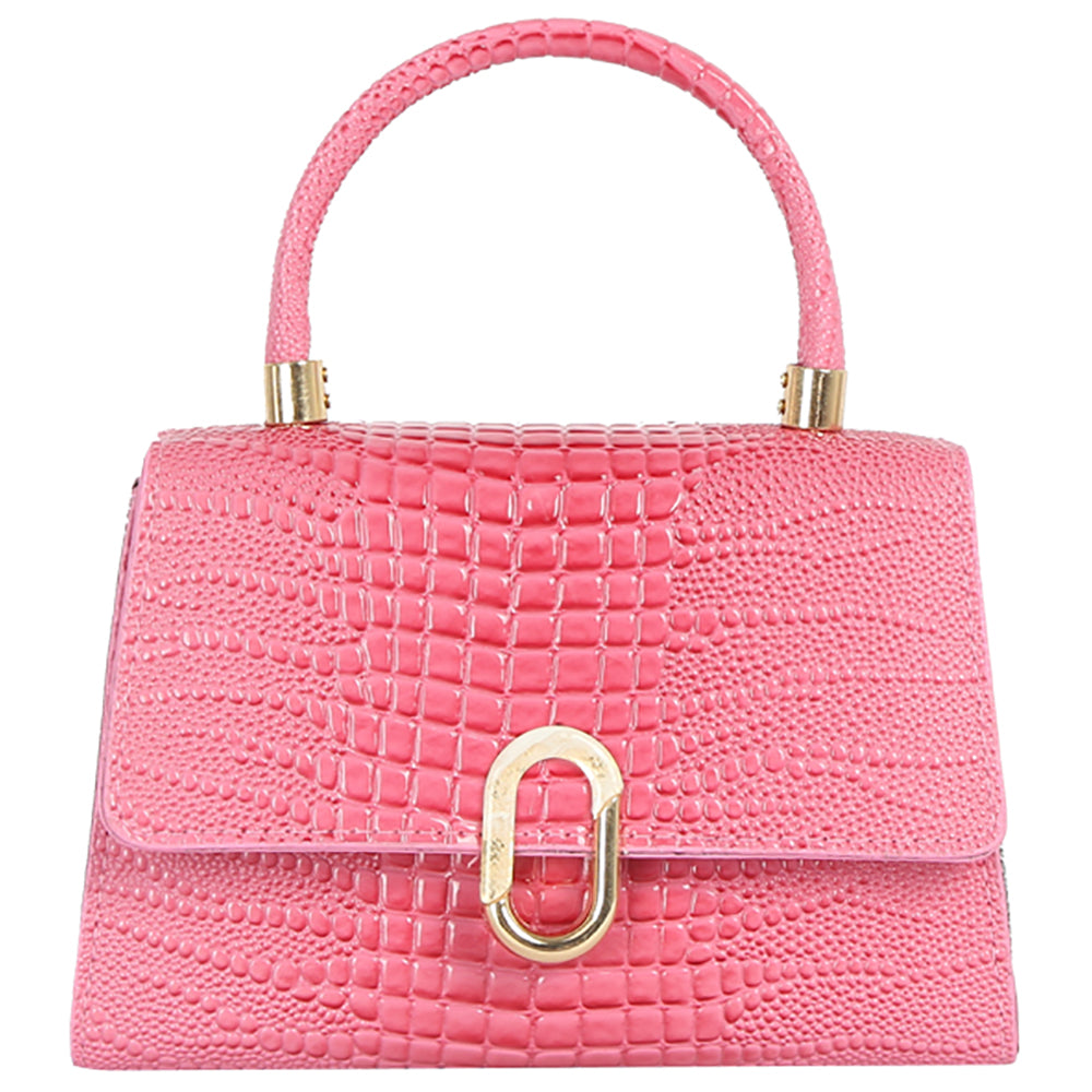 Croc Alligator Embossed Flap Satchel/Crossbody/Shoulder-Pink