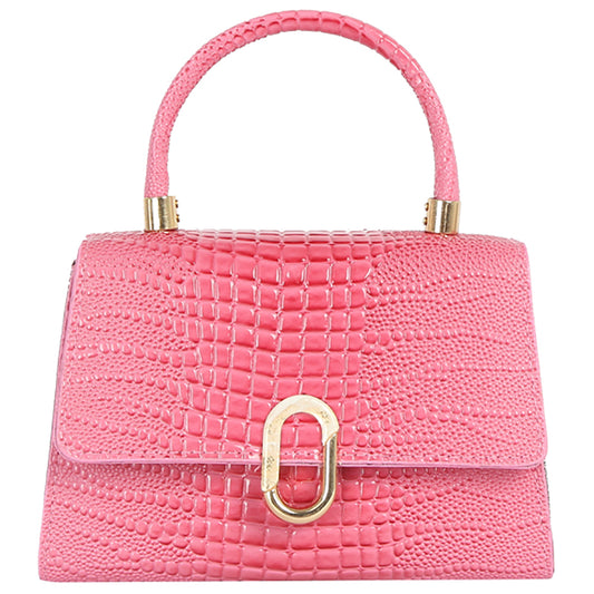 Croc Alligator Embossed Flap Satchel/Crossbody/Shoulder-Pink