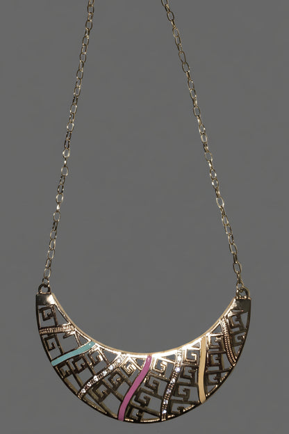 Gold-tone Geometric Bib Statement Necklace- Gold & Multi Colors
