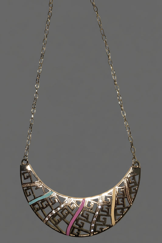 Gold-tone Geometric Bib Statement Necklace- Gold & Multi Color