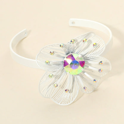 Bold Stone Accent Cutout Flower Accent Cuff Bracelet