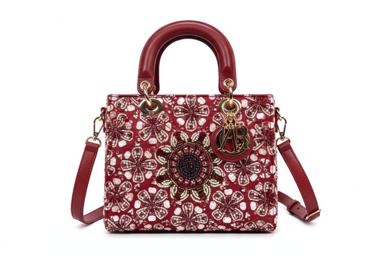 Patent Flower Pattern Satchel / Crossbody Bag