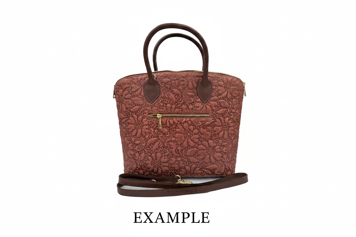 Blossom Elegance Leather Floral Embossed Top Handle Tote / Shoulder Bag - Beige