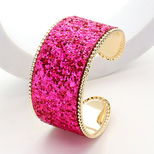 Sparkly Glittered Cuff Bracelet-Fushia