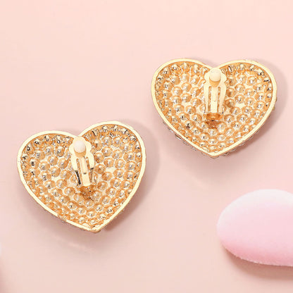 Bold Rhinestone Paved Heart Clip On Earrings - Crystal Clear