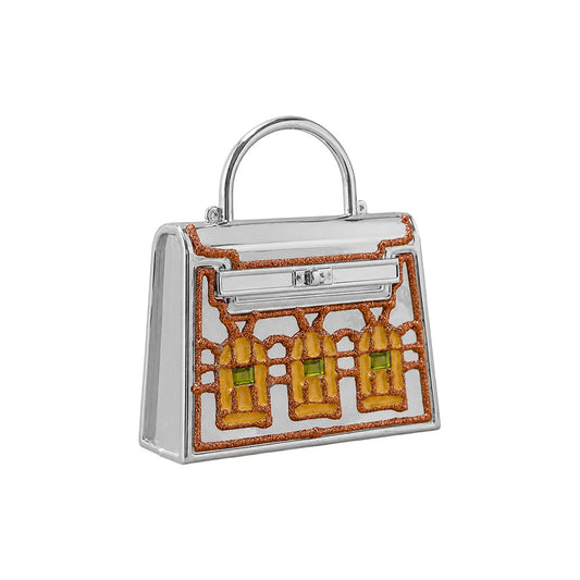 Rhinestone Embellished Structured Mini Crossbody/Satchel Handbag - Silver Pink