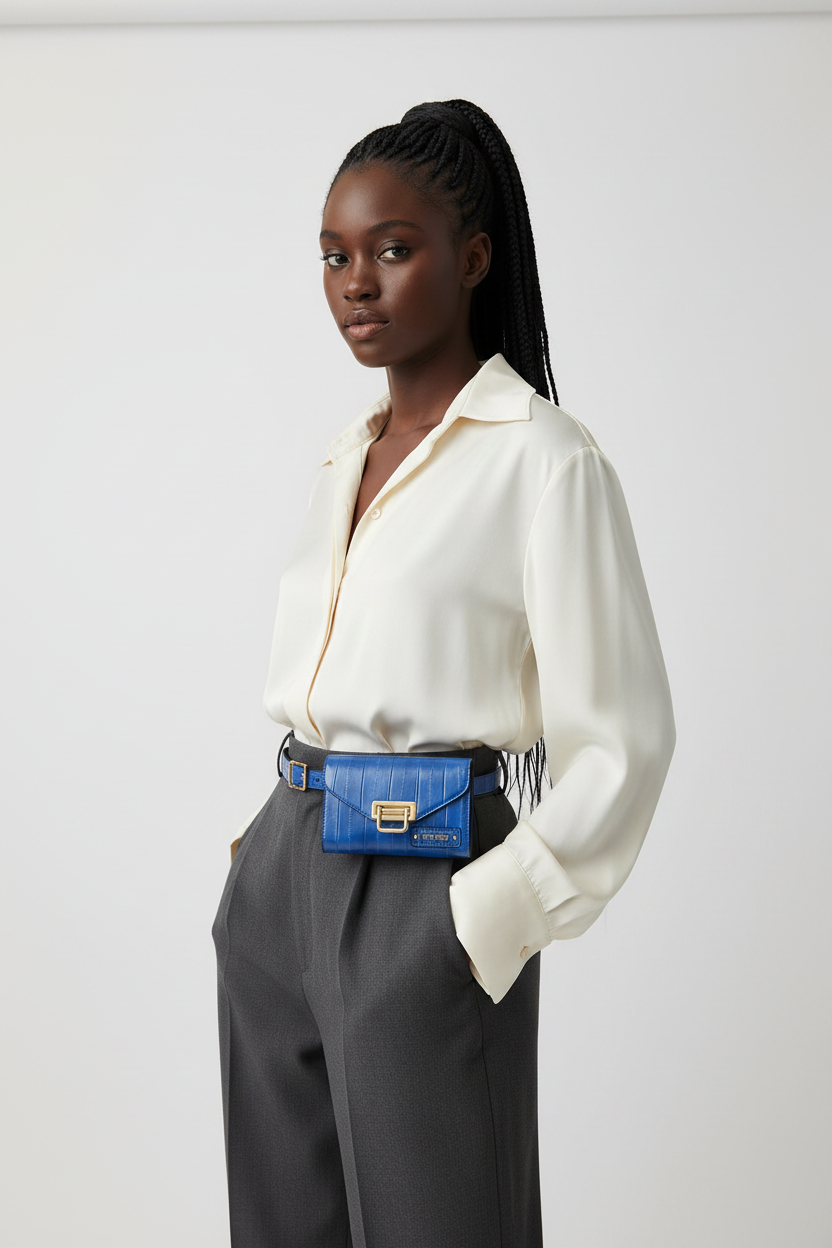 Faux Textured Leather Belt Bag/Purse (Linda) - Blue