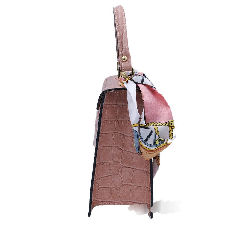 Genuine Italian Croc Embossed Small Handbag, pink