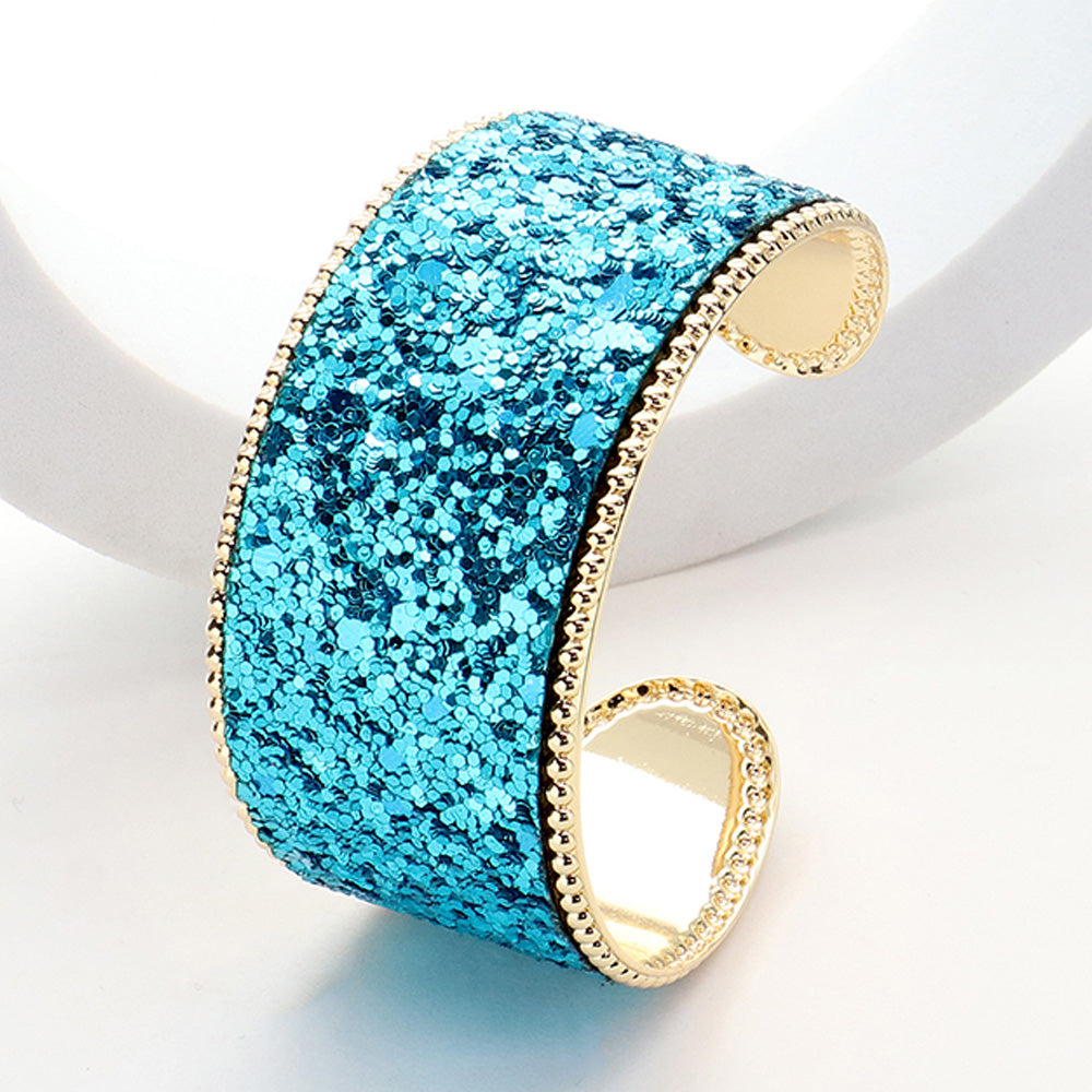 Sparkly Glittered Cuff Bracelet-Aqua Blue