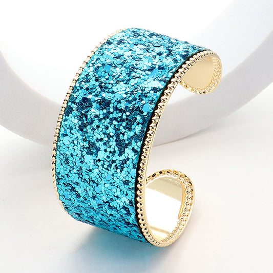 Sparkly Glittered Cuff Bracelet-Aqua Blue