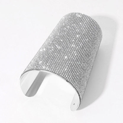 Wide Rhinestone Paved Arm Cuff Bracelet-Clear Rhodium