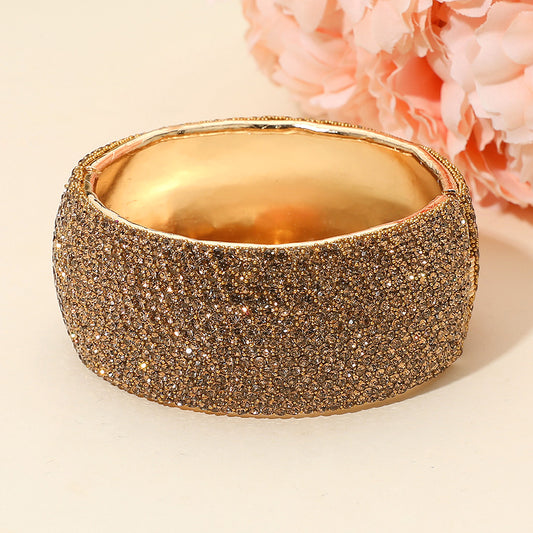 Wide Rhinestone Paved Hinged Evening Bangle Bracelet