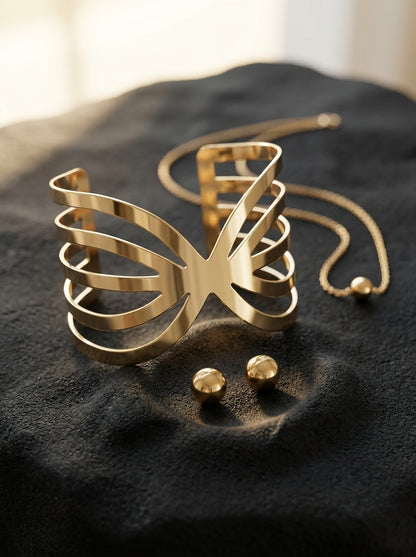 Aura Openwork Statement Cuff & Minimalist Ball Stud Earring & Bracelet set