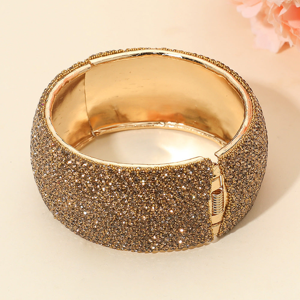 Wide Rhinestone Paved Hinged Evening Bangle Bracelet