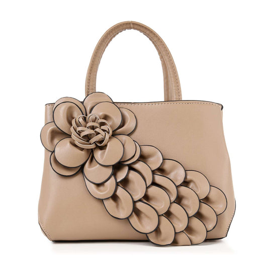 Raised Floral Satchel / Tote /Shoulder Bag - Beige