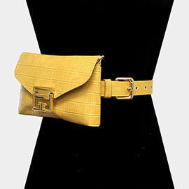 Alligator Pattern Faux Leather Fanny Pack / Belt / Crossbody / Clutch Bag-Yellow