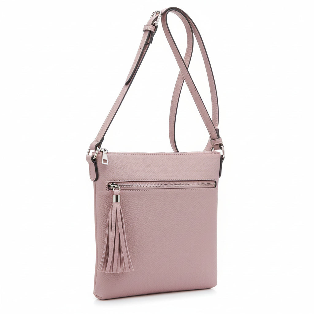 Multi Pocket Slim Zipper Crossbody, color: Mauve