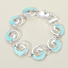 Sea Glass Ocean Wave Swirl Charm Link Magnet Bracalet - Blue