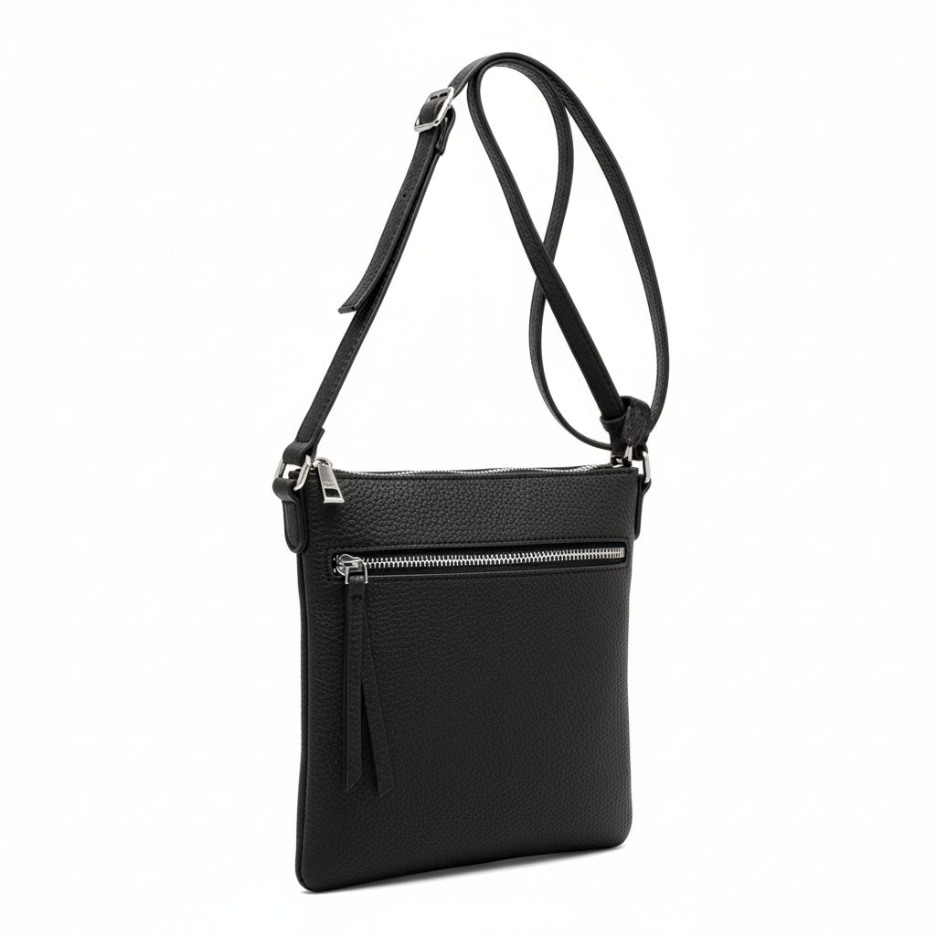 Multi Pocket Slim Zipper Crossbody, color: Black