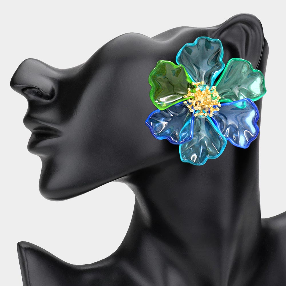 Bold Transparent Resin Floral Statement Earrings - Multi-color